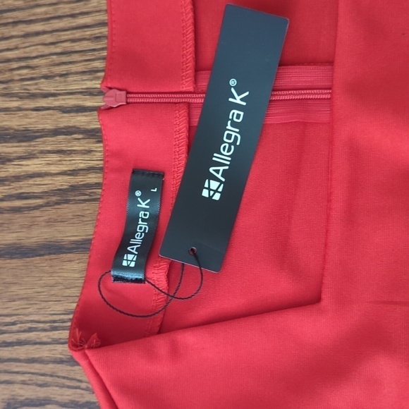 New Red Jumpsuit knit pearl encrusted slit bell sleeves square neck NWT sz L - Picture 5 of 9